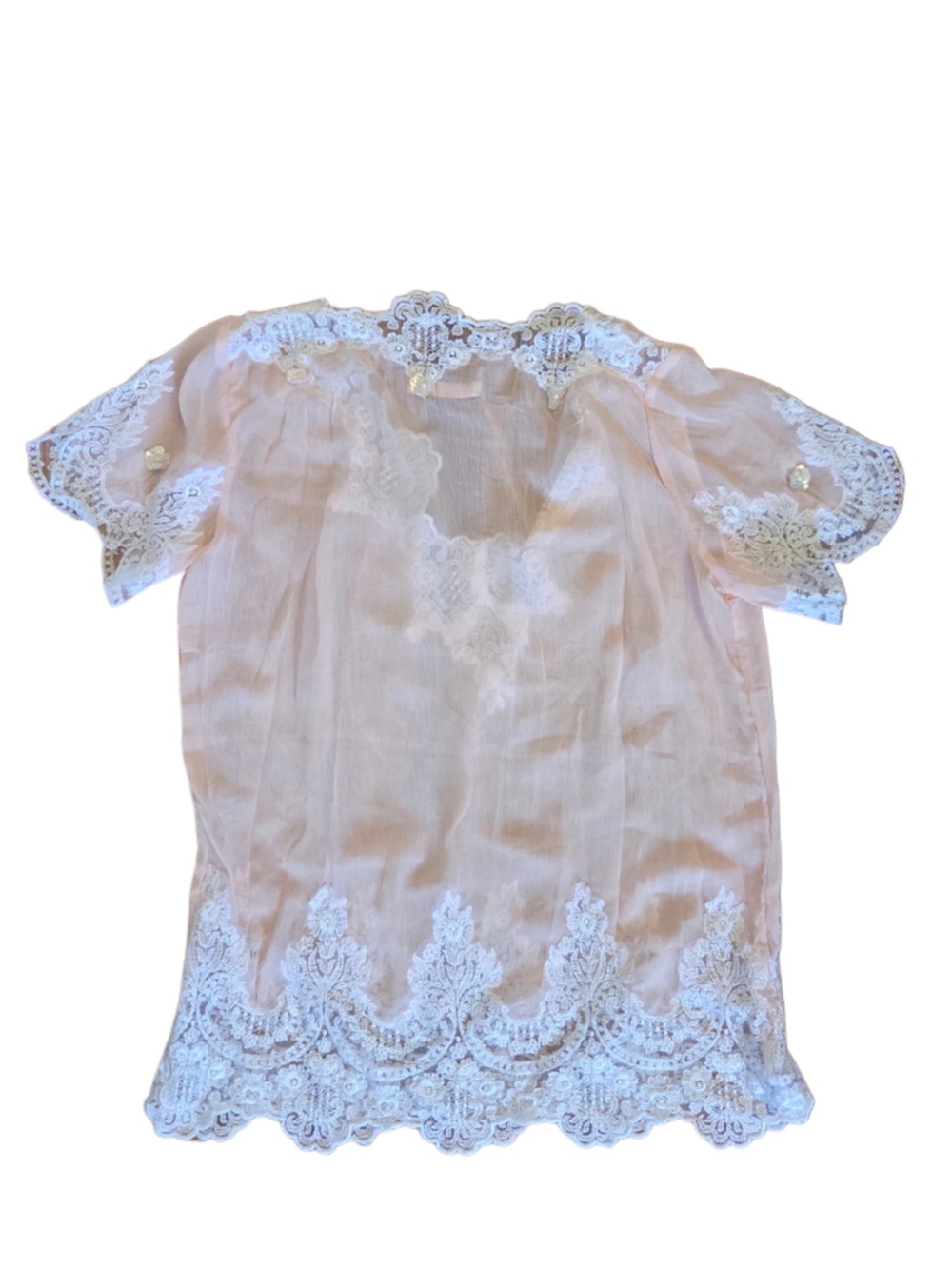 Ossira Sheer Lace-Trim Pink Blouse with Scalloped Hem - Picture 2 of 5